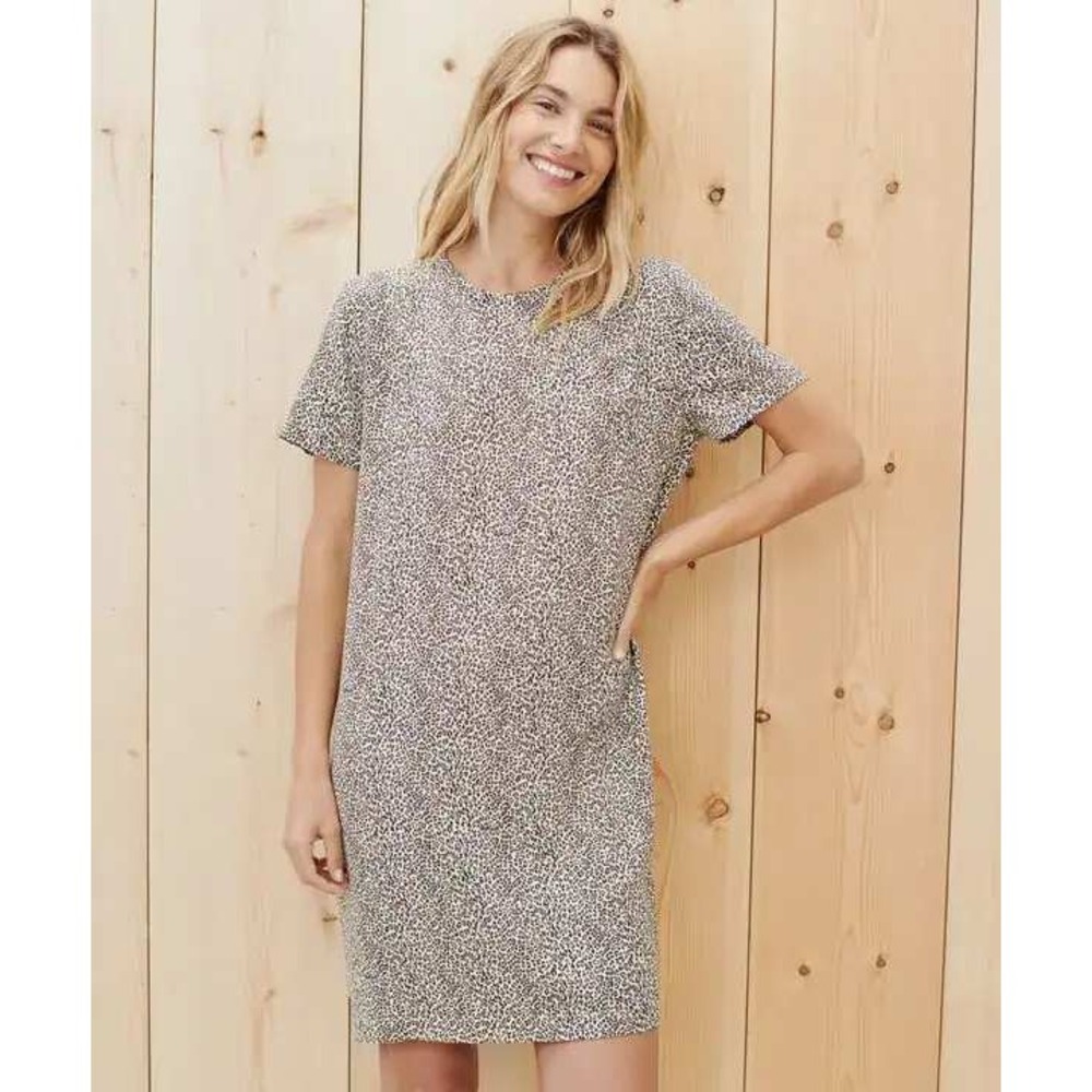 Jenni Kayne Leopard Print Lightweight T-Shirt Mini Dress Shift Short‎ Sleeve S